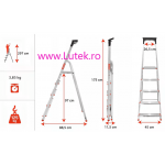 Scara din aluminiu, pliabila, cu 5 trepte sprijin propriu, inaltime fixa (SAL-5T-3M), www.lutek.ro