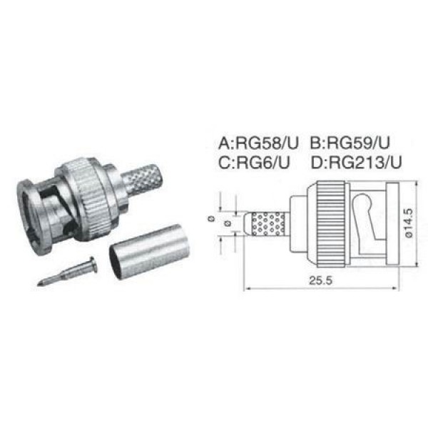 Mufa BNC RG58 Tata pentru sertizare (LTK-BNC) - www.lutek.ro